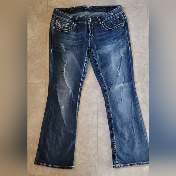 Vigoss Dark Blue Boot Cut Jeans with Studded Pockets - Picture 2 of 5
